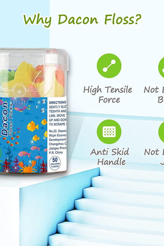 Kids Flossers, Kids Dental Floss Picks without Fluoride, Unflavored, 4 Colors Ocean Animals Shaped Makes Flossing Fun, 50 Count - Velinare