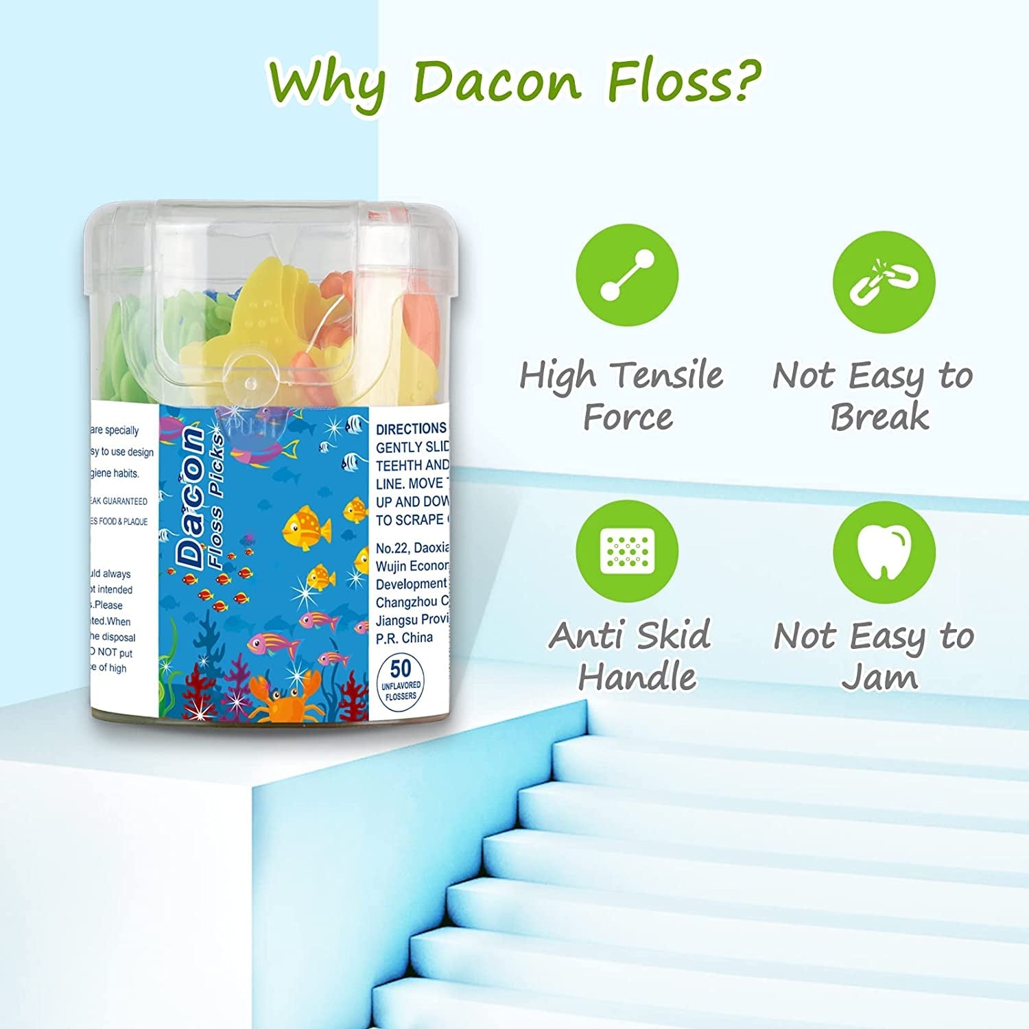 Kids Flossers, Kids Dental Floss Picks without Fluoride, Unflavored, 4 Colors Ocean Animals Shaped Makes Flossing Fun, 50 Count - Velinare