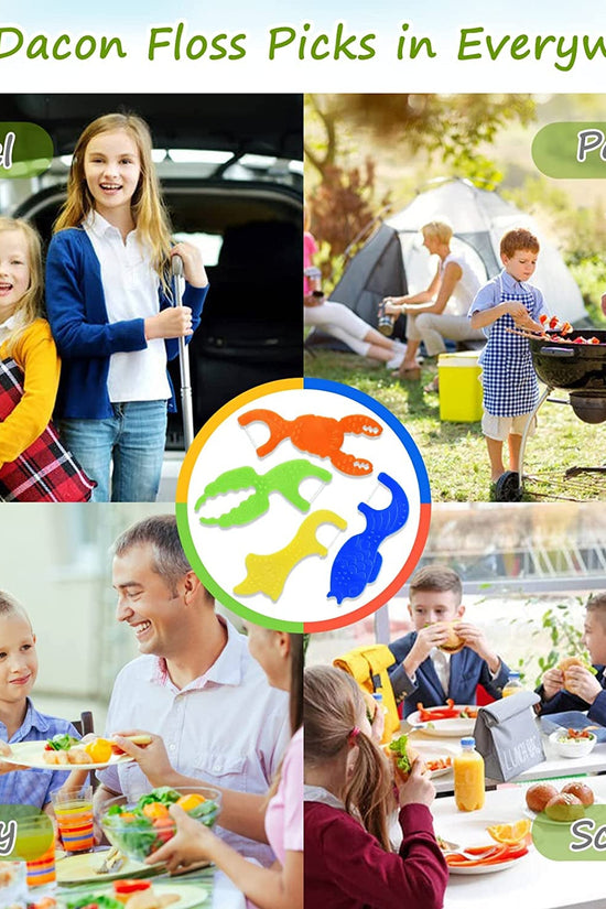 Kids Flossers, Kids Dental Floss Picks without Fluoride, Unflavored, 4 Colors Ocean Animals Shaped Makes Flossing Fun, 50 Count - Velinare