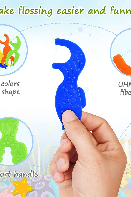Kids Flossers, Kids Dental Floss Picks without Fluoride, Unflavored, 4 Colors Ocean Animals Shaped Makes Flossing Fun, 50 Count - Velinare