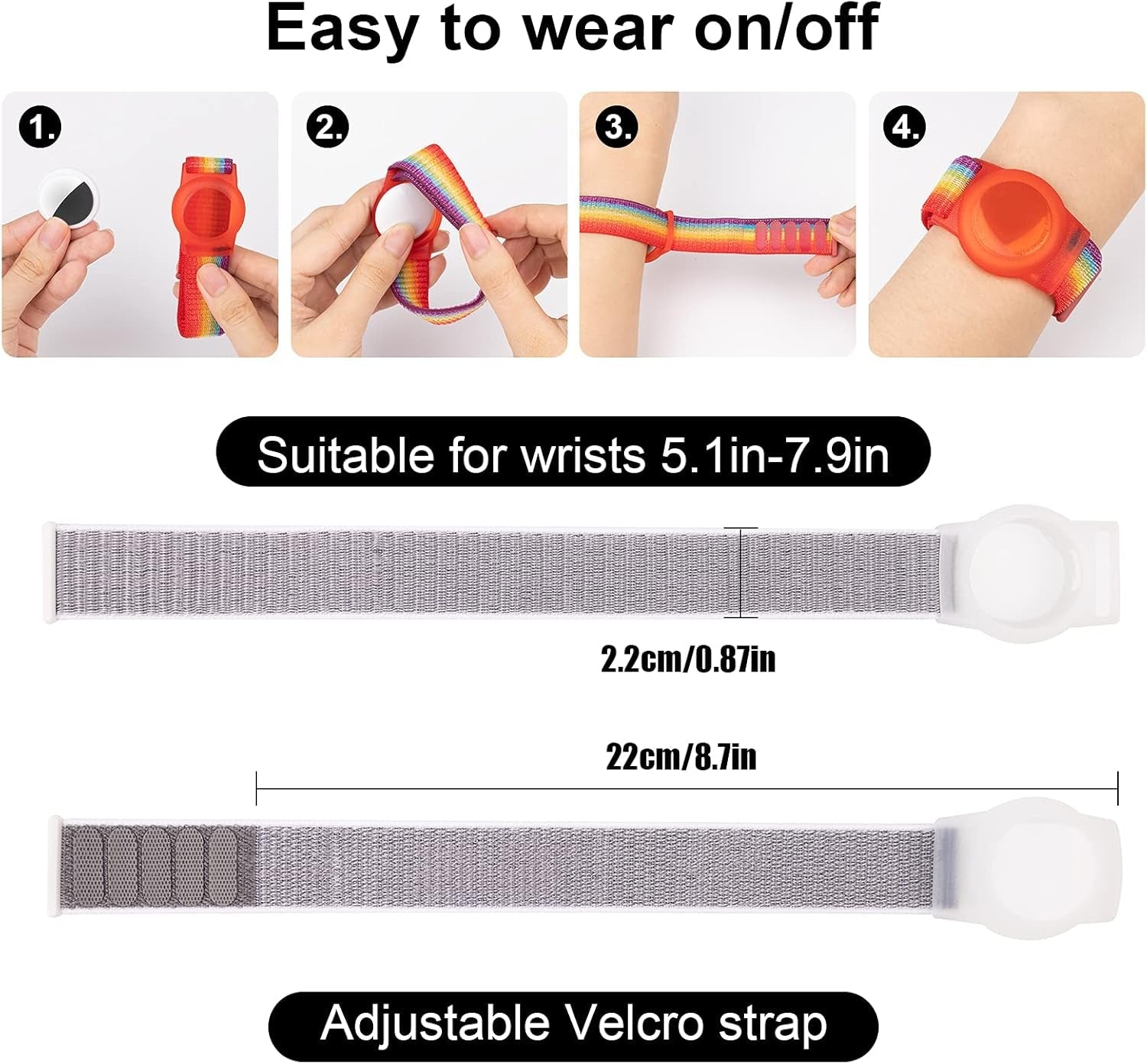 Kids Wristband Compatible with Apple Airtag, Protective Case for Air Tag GPS Tracker Holder with Nylon Bracelet, Adjustable anti Lost Watch Band for Toddler Child Elder(Grey) - Velinare