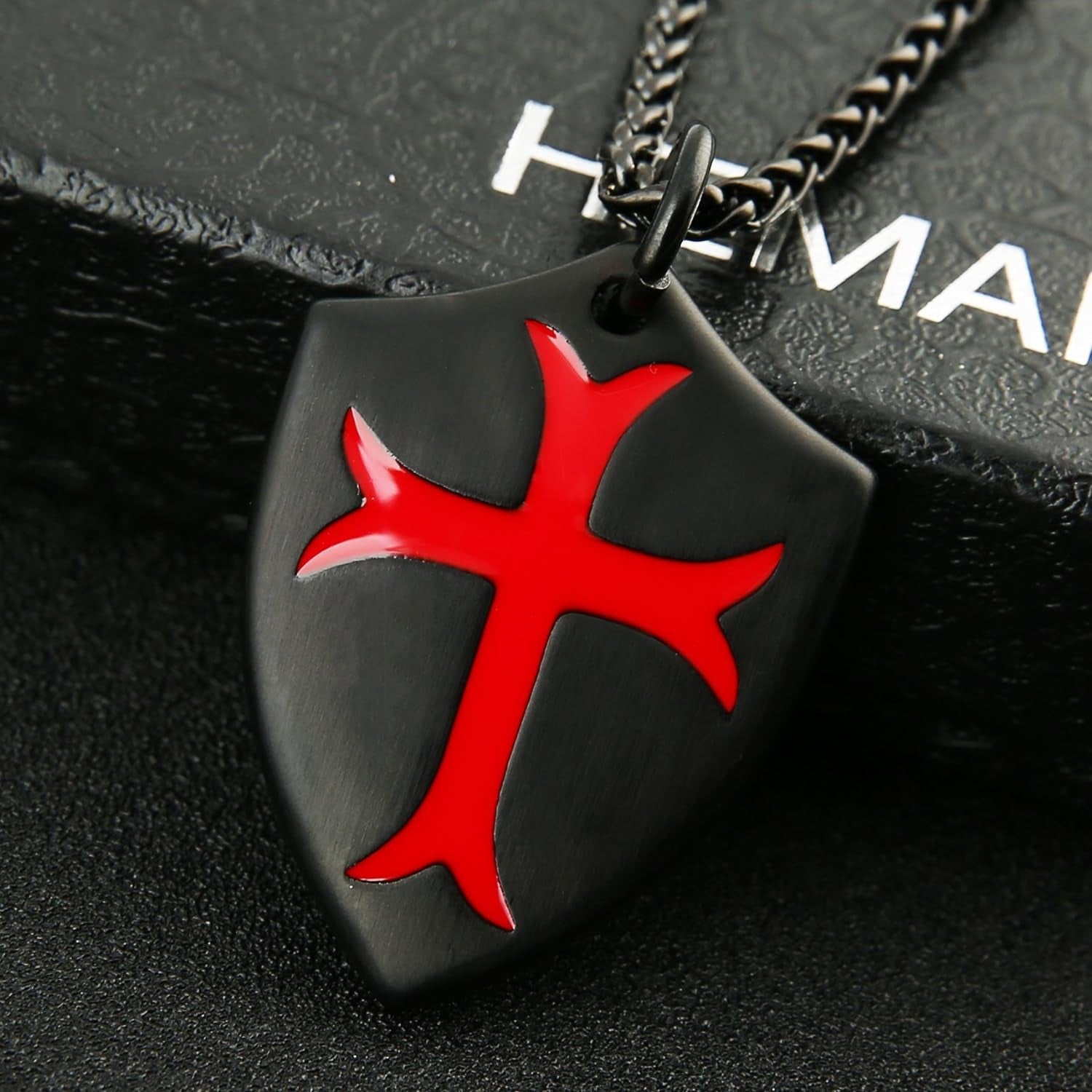 Knights Templar Cross Joshua 1:9 Shield Stainless Steel Pendant Necklace with 22+2 Inch Chain - Velinare