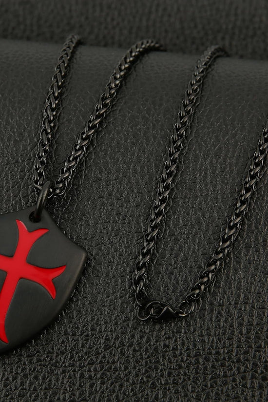 Knights Templar Cross Joshua 1:9 Shield Stainless Steel Pendant Necklace with 22+2 Inch Chain - Velinare