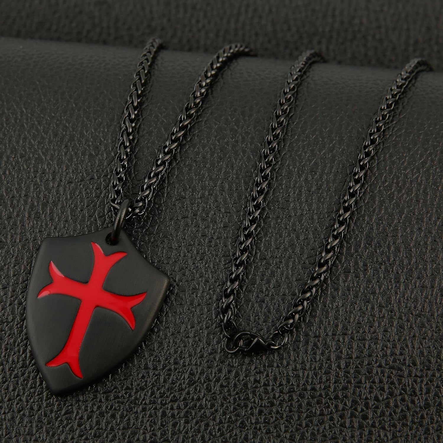 Knights Templar Cross Joshua 1:9 Shield Stainless Steel Pendant Necklace with 22+2 Inch Chain - Velinare
