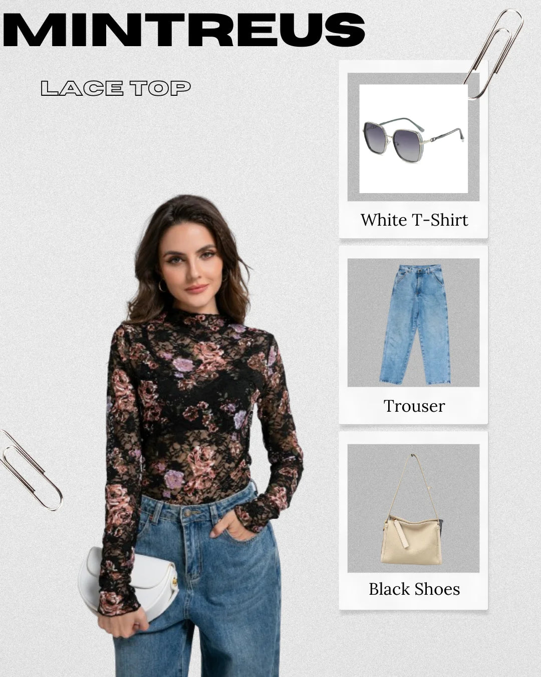 Lace Top with Long Sleeves Stand Collar Embroidered Floral Design Ideal for Parties and Clubs Xs - Xxl - Velinare