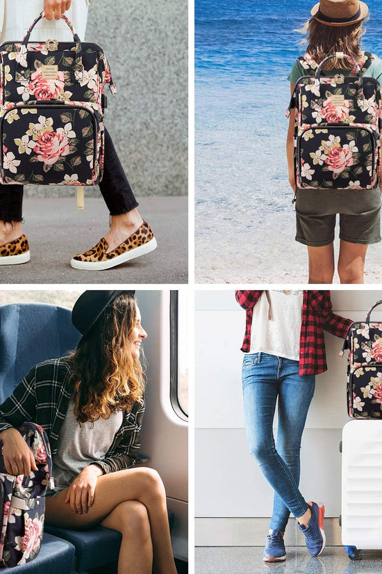 Laptop Backpack for Women,15.6 Inch Stylish College School Backpack with USB Charging Port,Water Resistant Casual Daypack Laptop Backpack for Girls/Nurse/Teacher/Travel (Flower Pattern) - Velinare