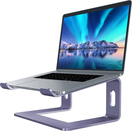 Laptop Stand, Aluminum Computer Riser, Ergonomic Laptops Elevator for Desk, Metal Holder Compatible with 10 to 15.6 Inches Notebook Computer, Purple - Velinare