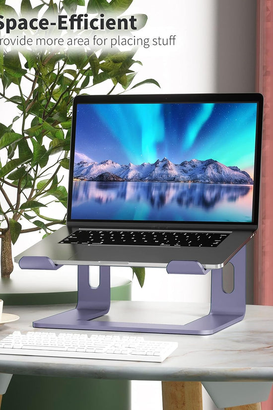 Laptop Stand, Aluminum Computer Riser, Ergonomic Laptops Elevator for Desk, Metal Holder Compatible with 10 to 15.6 Inches Notebook Computer, Purple - Velinare