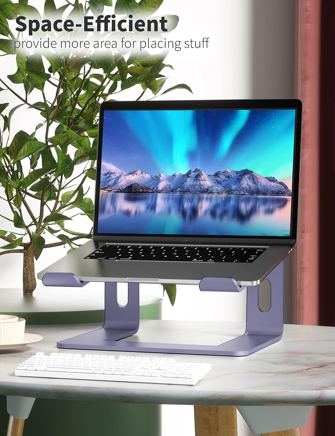 Laptop Stand, Aluminum Computer Riser, Ergonomic Laptops Elevator for Desk, Metal Holder Compatible with 10 to 15.6 Inches Notebook Computer, Purple - Velinare