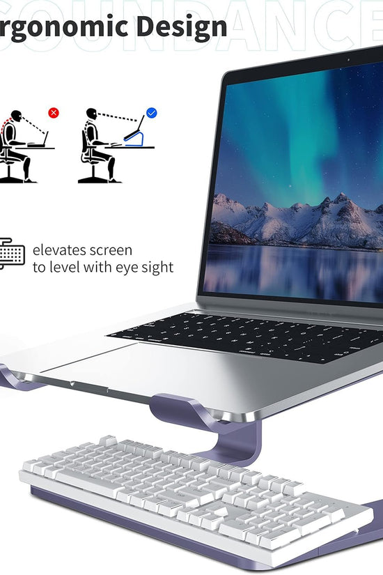 Laptop Stand, Aluminum Computer Riser, Ergonomic Laptops Elevator for Desk, Metal Holder Compatible with 10 to 15.6 Inches Notebook Computer, Purple - Velinare