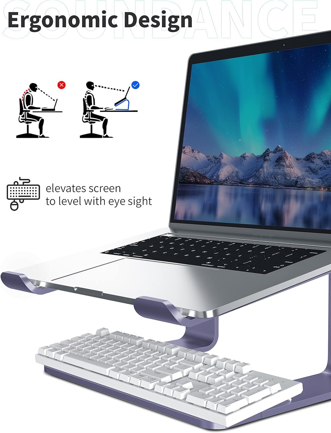 Laptop Stand, Aluminum Computer Riser, Ergonomic Laptops Elevator for Desk, Metal Holder Compatible with 10 to 15.6 Inches Notebook Computer, Purple - Velinare