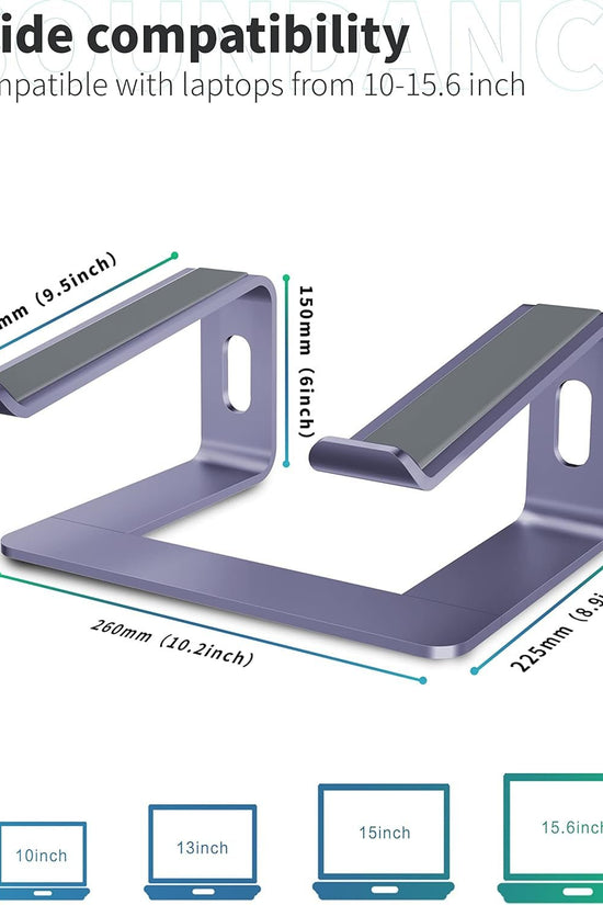 Laptop Stand, Aluminum Computer Riser, Ergonomic Laptops Elevator for Desk, Metal Holder Compatible with 10 to 15.6 Inches Notebook Computer, Purple - Velinare