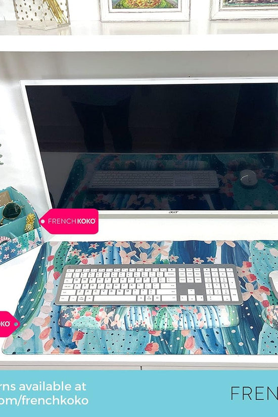 Large Mouse Pad Long Desk Mat Keyboard Pad Desktop Accessories Home School College Decor Supplies Pretty Extended Mousepad Big Office Essentials Women Girls XL Plant Pink Green Cute Cactus - Velinare