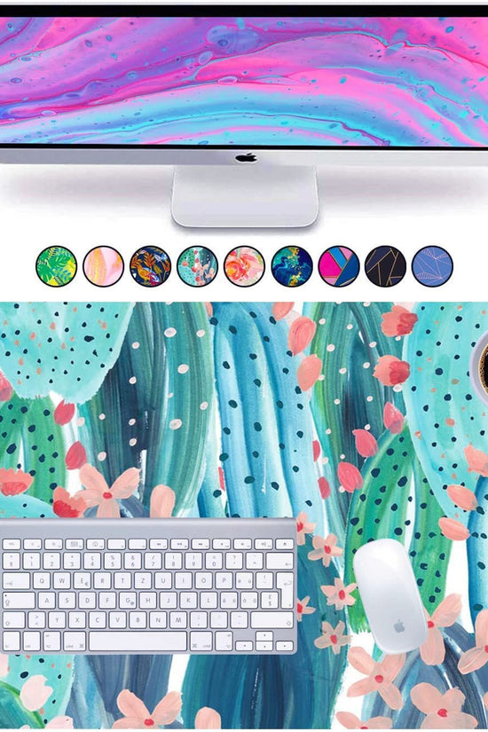 Large Mouse Pad Long Desk Mat Keyboard Pad Desktop Accessories Home School College Decor Supplies Pretty Extended Mousepad Big Office Essentials Women Girls XL Plant Pink Green Cute Cactus - Velinare
