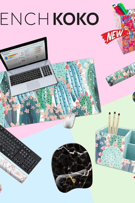 Large Mouse Pad Long Desk Mat Keyboard Pad Desktop Accessories Home School College Decor Supplies Pretty Extended Mousepad Big Office Essentials Women Girls XL Plant Pink Green Cute Cactus - Velinare