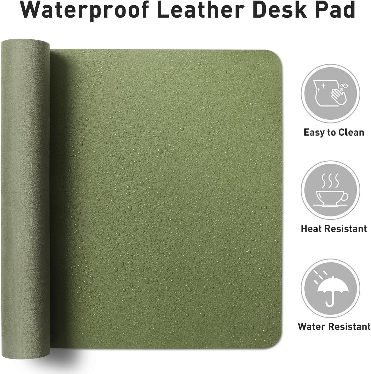 Leather Desk Pad Protector, Mouse Pad, Office Desk Mat, Non - Slip PU Leather Desk Blotter, Laptop Desk Pad, Waterproof Desk Writing Pad for Office and Home (31.5" X 15.7",Olive Green) - Velinare