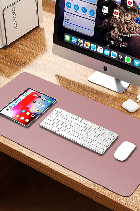 Leather Desk Pad Protector, Waterproof Mouse Pad, PU Desk Mat, Office Desk Cover, Desk Writing Mat for Office/Home/Work/Cubicle (Purple/Pink) 23.6X13.7In - Velinare