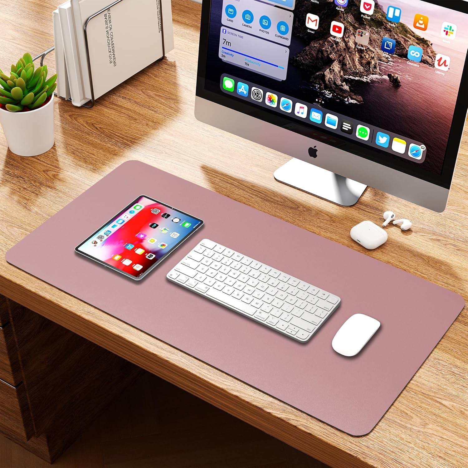 Leather Desk Pad Protector, Waterproof Mouse Pad, PU Desk Mat, Office Desk Cover, Desk Writing Mat for Office/Home/Work/Cubicle (Purple/Pink) 23.6X13.7In - Velinare