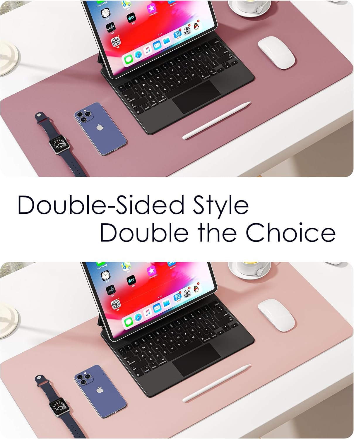 Leather Desk Pad Protector, Waterproof Mouse Pad, PU Desk Mat, Office Desk Cover, Desk Writing Mat for Office/Home/Work/Cubicle (Purple/Pink) 23.6X13.7In - Velinare