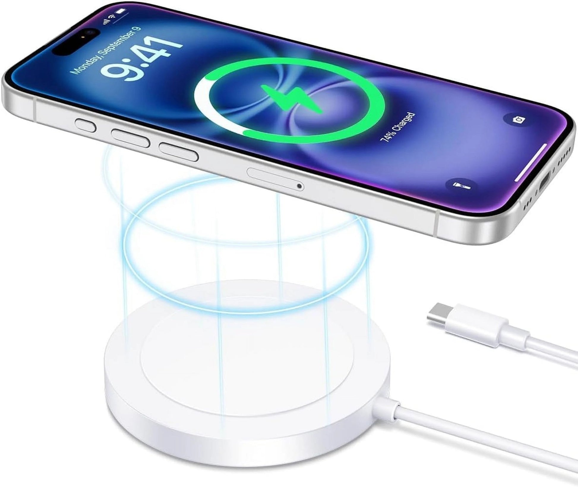 Magnetic Wireless Charger - Fast Charging Pad Compatible for Iphone 16/15/14/13 & Airpods, White - Velinare