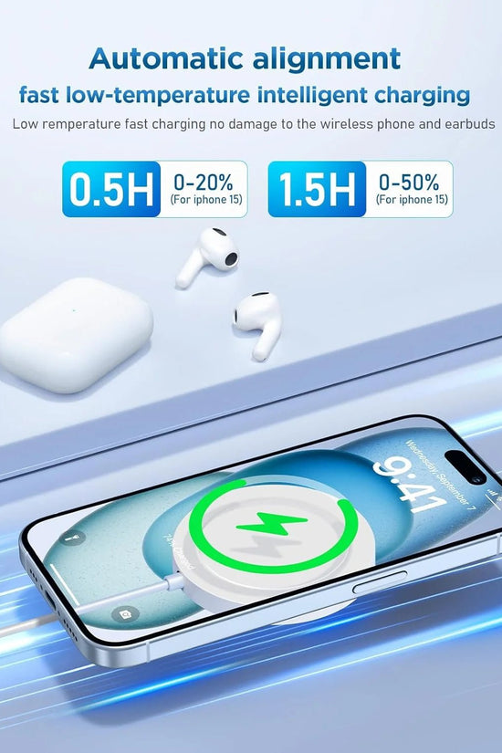 Magnetic Wireless Charger - Fast Charging Pad Compatible for Iphone 16/15/14/13 & Airpods, White - Velinare