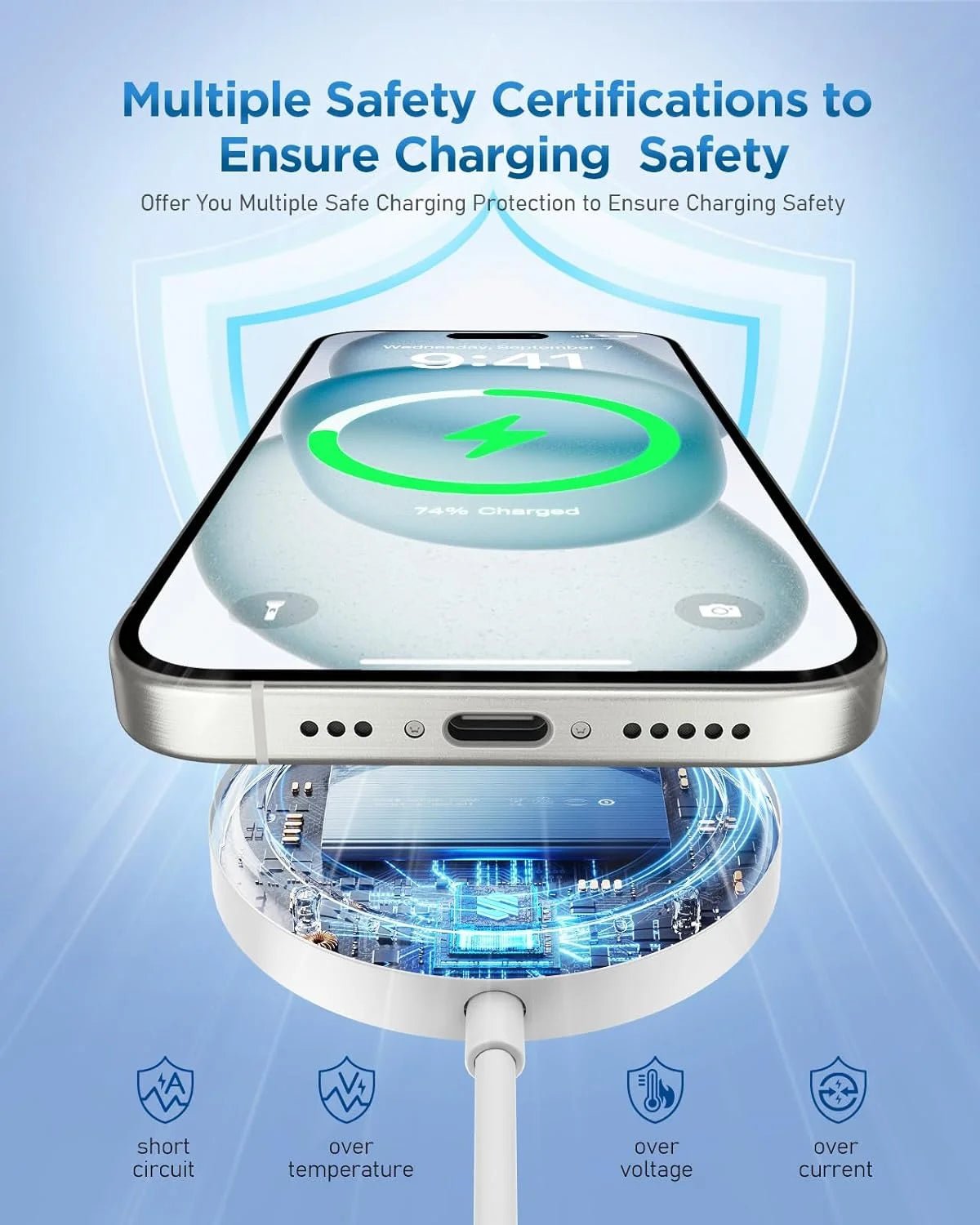 Magnetic Wireless Charger - Fast Charging Pad Compatible for Iphone 16/15/14/13 & Airpods, White - Velinare