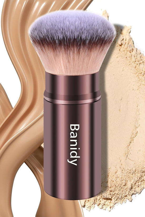 Makeup Brush Kabuki Face Brushes Retractable Travel Blush Brush Portable Flawless for Foundation, Powder Blush, Bronzer, Buffing, Liquid, Cream, Cruelty Free with Cover(Round - Head) - Velinare