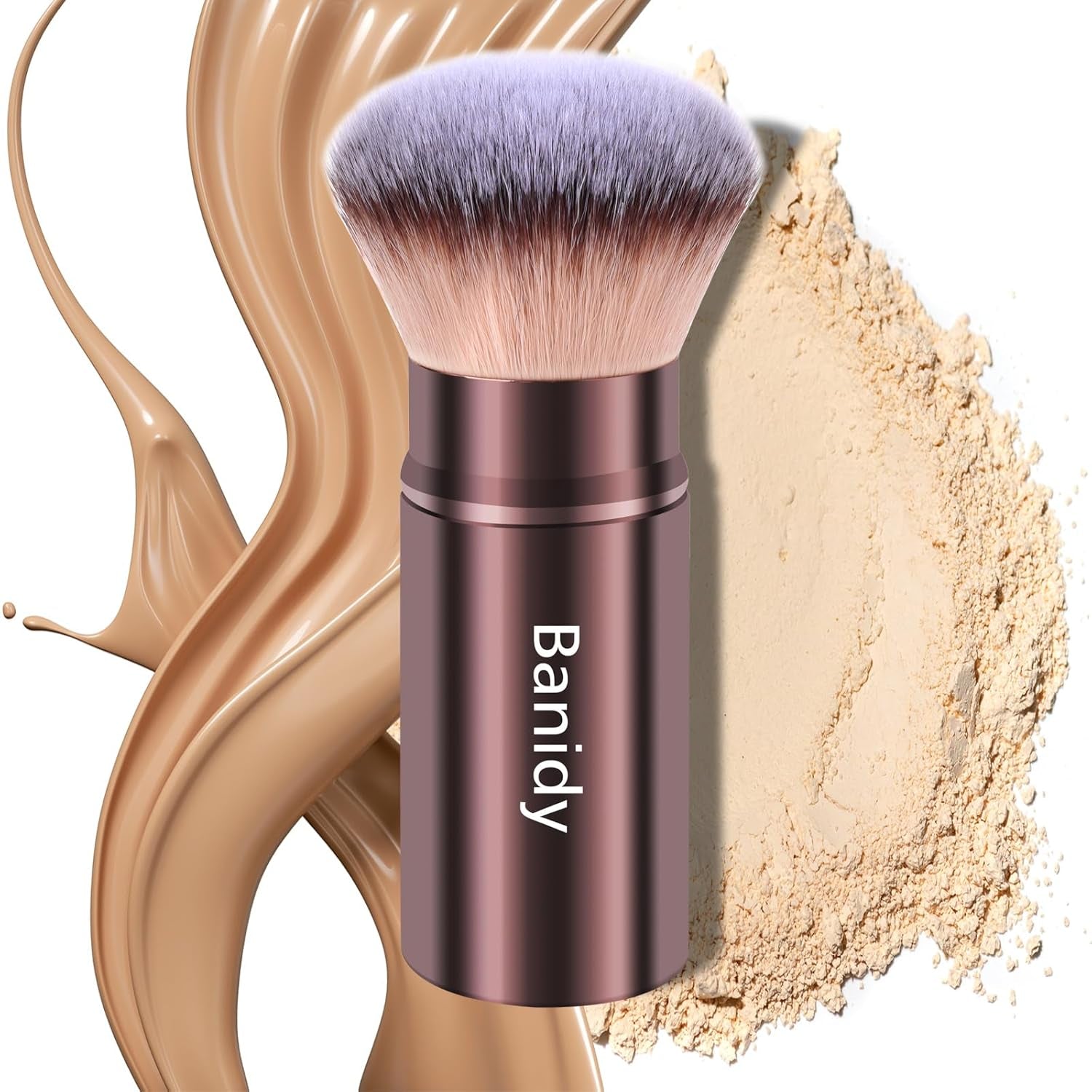 Makeup Brush Kabuki Face Brushes Retractable Travel Blush Brush Portable Flawless for Foundation, Powder Blush, Bronzer, Buffing, Liquid, Cream, Cruelty Free with Cover(Round - Head) - Velinare