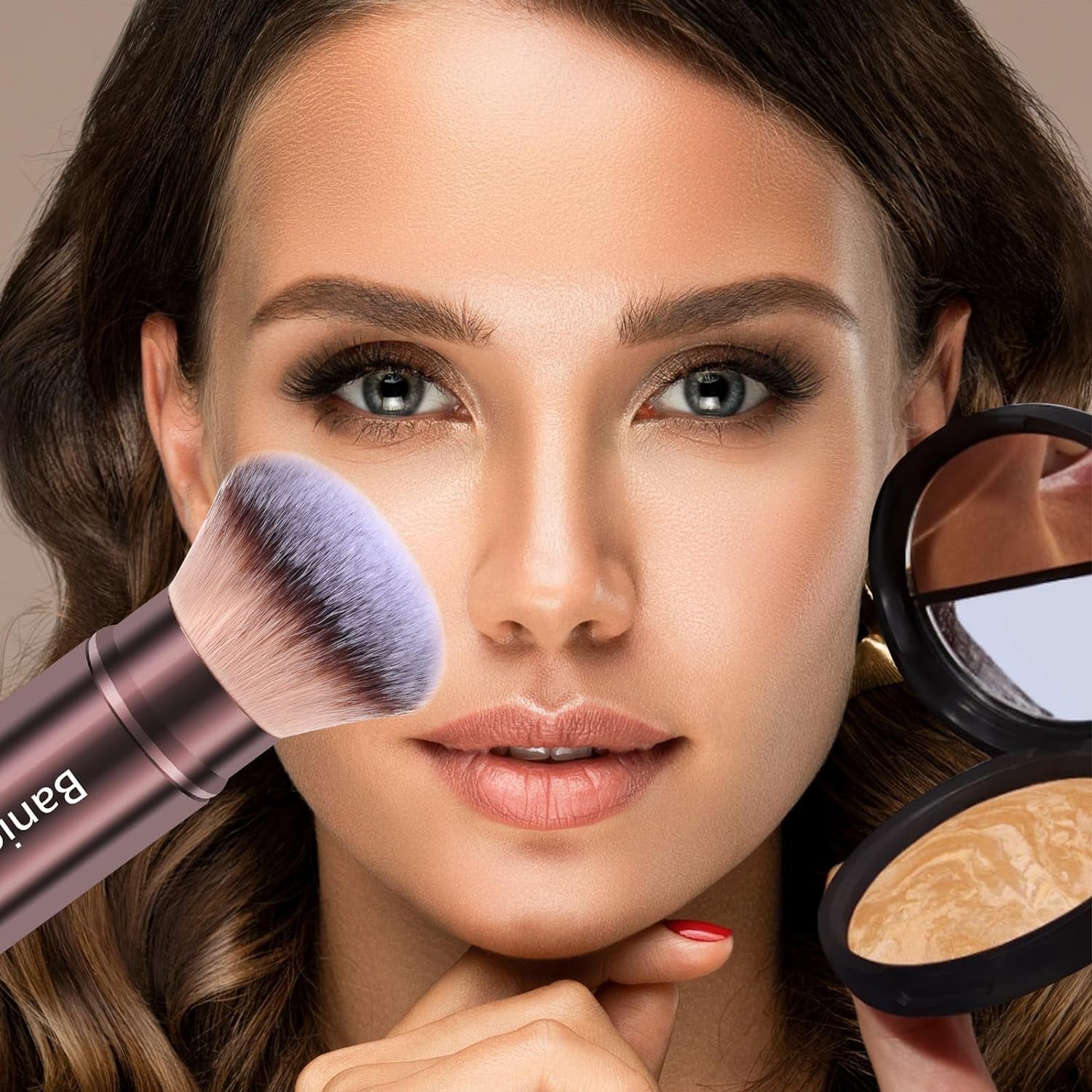 Makeup Brush Kabuki Face Brushes Retractable Travel Blush Brush Portable Flawless for Foundation, Powder Blush, Bronzer, Buffing, Liquid, Cream, Cruelty Free with Cover(Round - Head) - Velinare