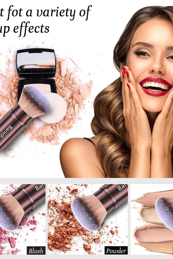 Makeup Brush Kabuki Face Brushes Retractable Travel Blush Brush Portable Flawless for Foundation, Powder Blush, Bronzer, Buffing, Liquid, Cream, Cruelty Free with Cover(Round - Head) - Velinare