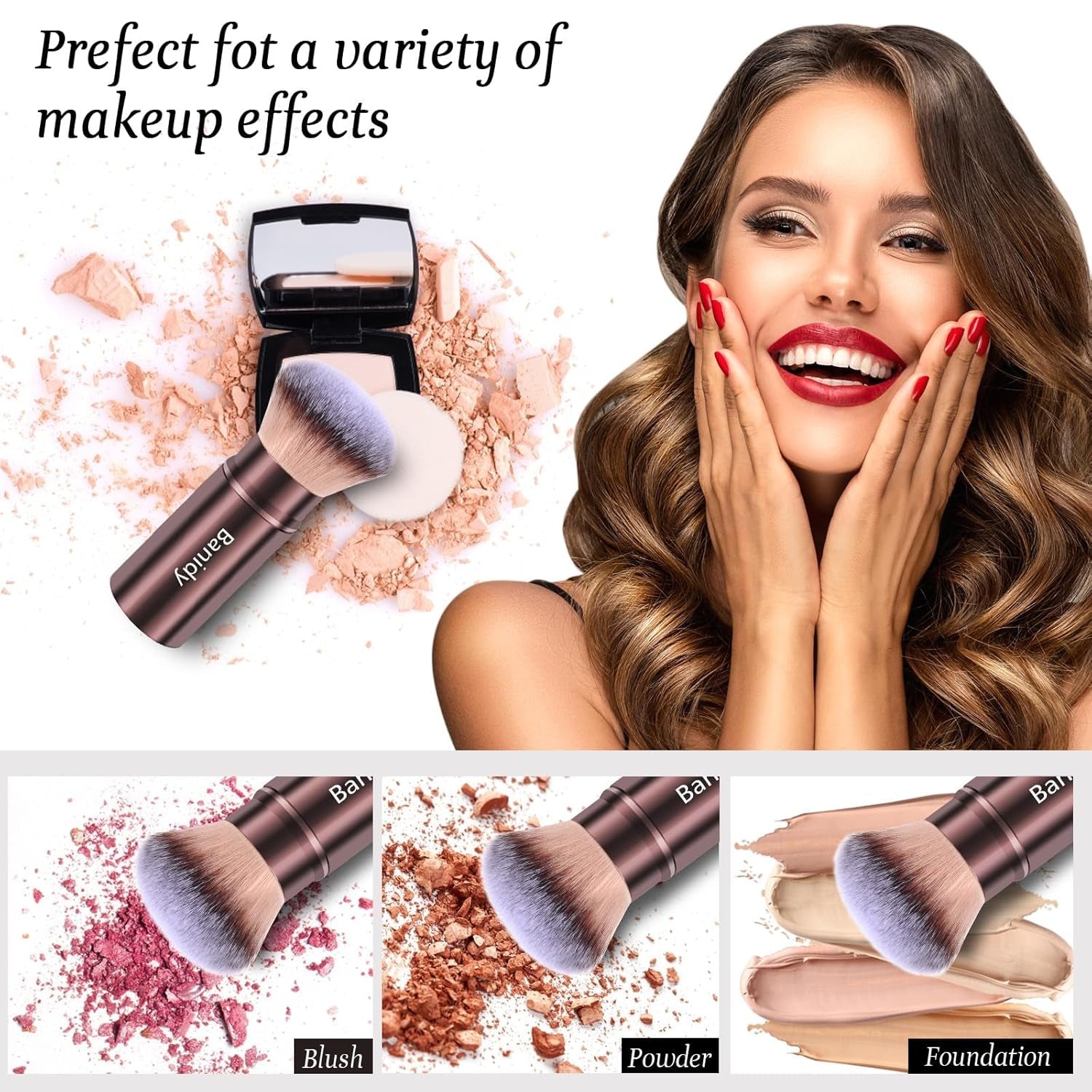 Makeup Brush Kabuki Face Brushes Retractable Travel Blush Brush Portable Flawless for Foundation, Powder Blush, Bronzer, Buffing, Liquid, Cream, Cruelty Free with Cover(Round - Head) - Velinare