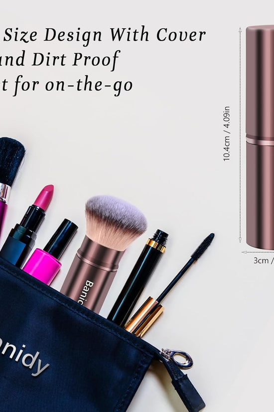 Makeup Brush Kabuki Face Brushes Retractable Travel Blush Brush Portable Flawless for Foundation, Powder Blush, Bronzer, Buffing, Liquid, Cream, Cruelty Free with Cover(Round - Head) - Velinare