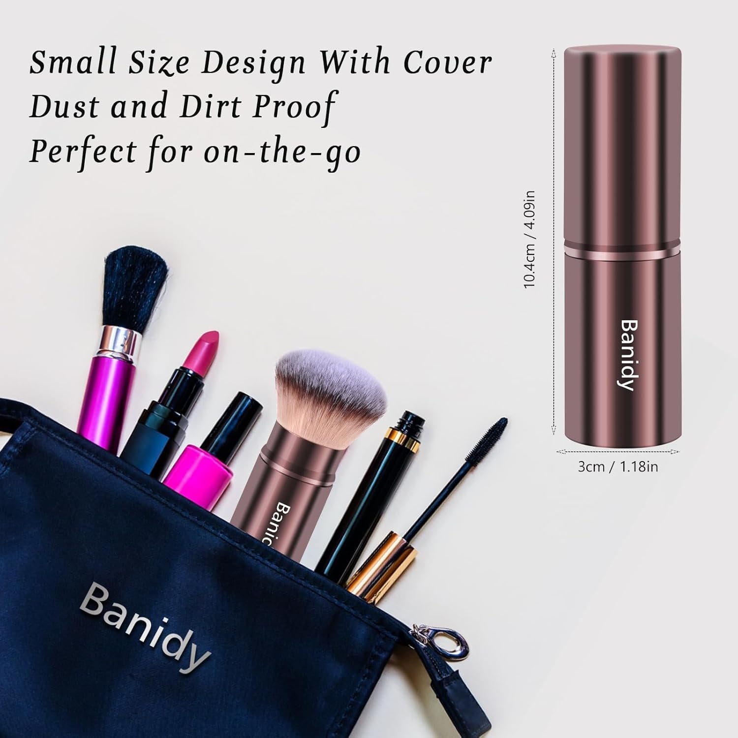 Makeup Brush Kabuki Face Brushes Retractable Travel Blush Brush Portable Flawless for Foundation, Powder Blush, Bronzer, Buffing, Liquid, Cream, Cruelty Free with Cover(Round - Head) - Velinare