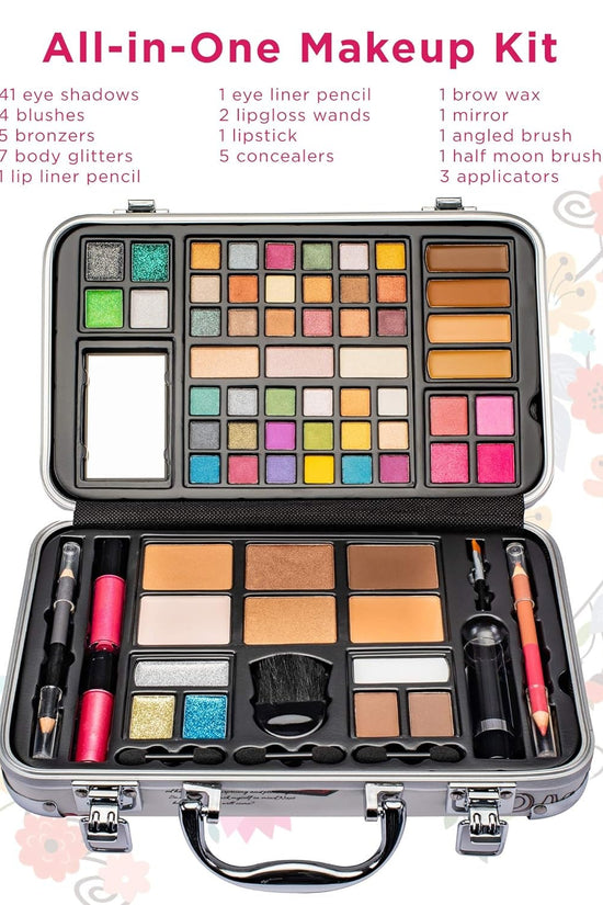 Makeup Kit Gift Set - 41 Eye Shadows, 7 Body Glitters, 1 Lip Liner Pencil, 1 Lipsticks, 4 Blushs, Eye Liner Pencil, 5 Concealers, 2 Lip Gloss, 5 Bronzers, Mirror - Velinare