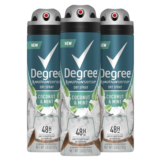 Men Antiperspirant Deodorant Dry Spray Coconut & Mint 3 Count 72Hr Sweat and Odor Protection for Men 3.8 Oz - Velinare
