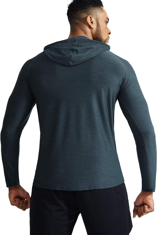 Men'S Dry Fit Athletic Shirt Workout Running Long Sleeve Shirts with Hoods - Velinare