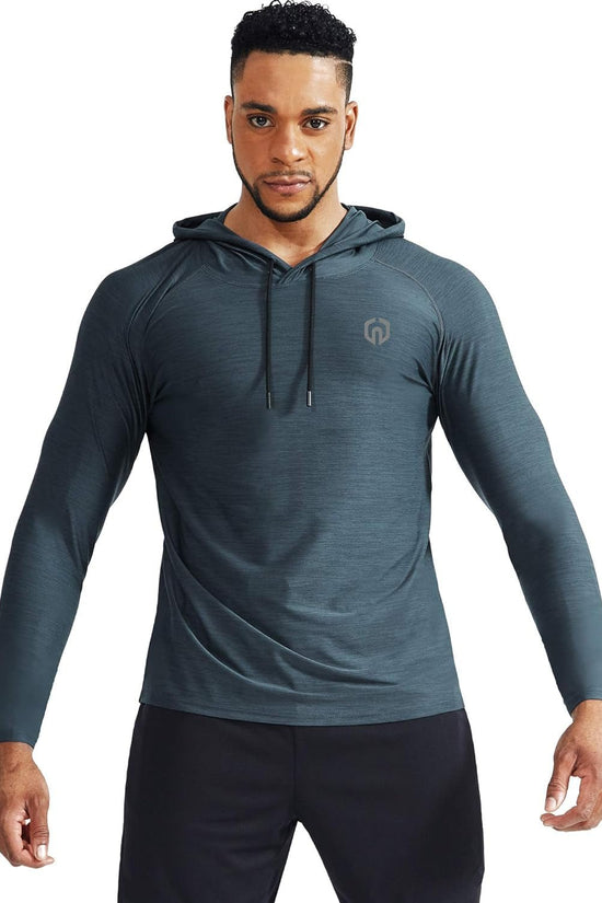 Men'S Dry Fit Athletic Shirt Workout Running Long Sleeve Shirts with Hoods - Velinare