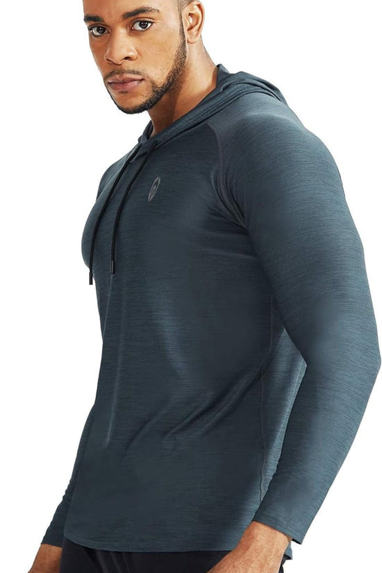 Men'S Dry Fit Athletic Shirt Workout Running Long Sleeve Shirts with Hoods - Velinare