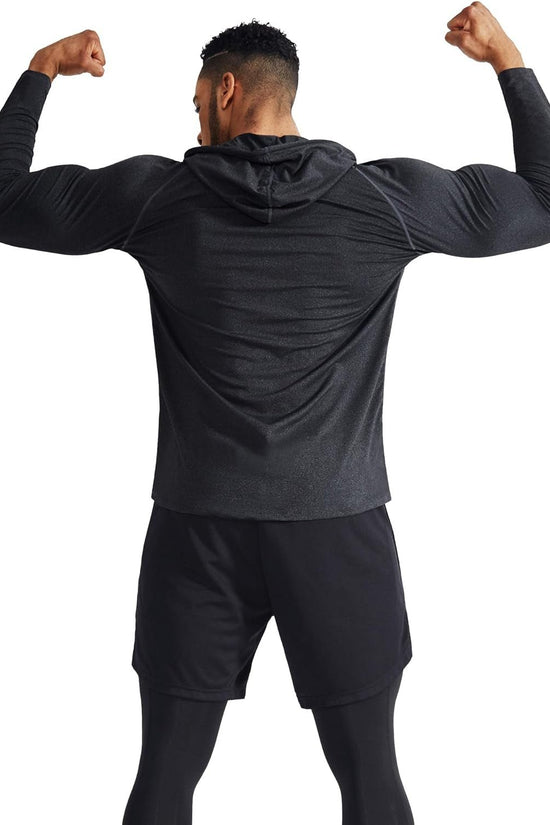 Men'S Dry Fit Athletic Shirt Workout Running Long Sleeve Shirts with Hoods - Velinare