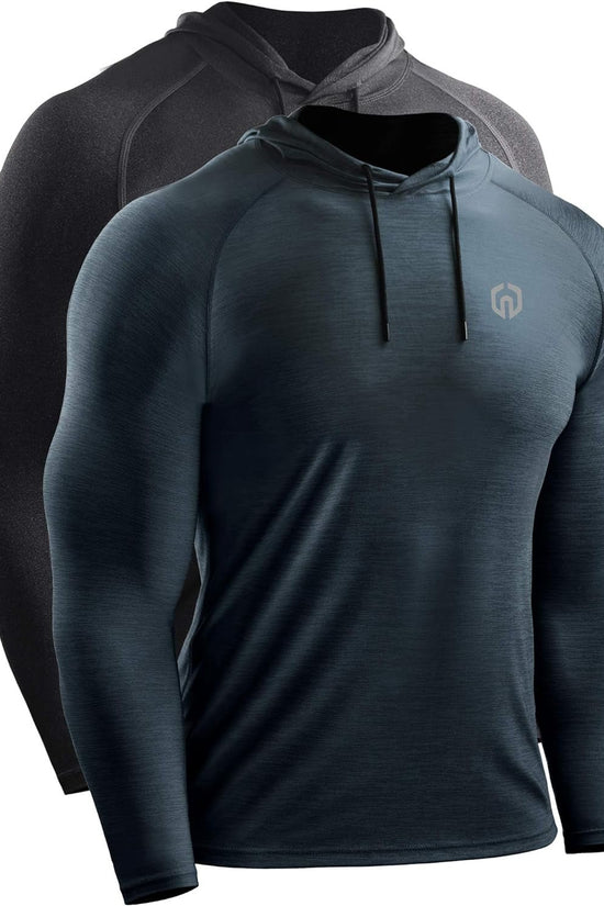 Men'S Dry Fit Athletic Shirt Workout Running Long Sleeve Shirts with Hoods - Velinare