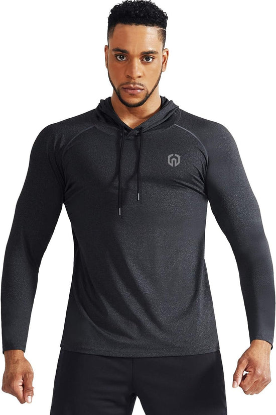 Men'S Dry Fit Athletic Shirt Workout Running Long Sleeve Shirts with Hoods - Velinare