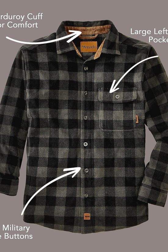Mens Plaid Shirts for Men - Heavyweight Buffalo Plaid Fleece Shirt - Soft - Velinare