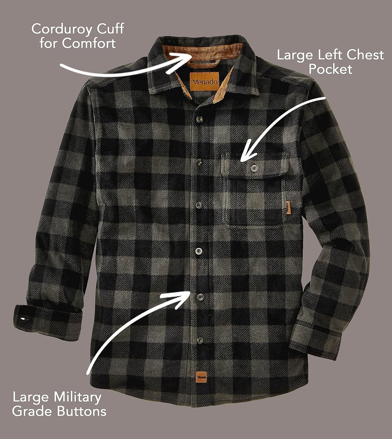 Mens Plaid Shirts for Men - Heavyweight Buffalo Plaid Fleece Shirt - Soft - Velinare
