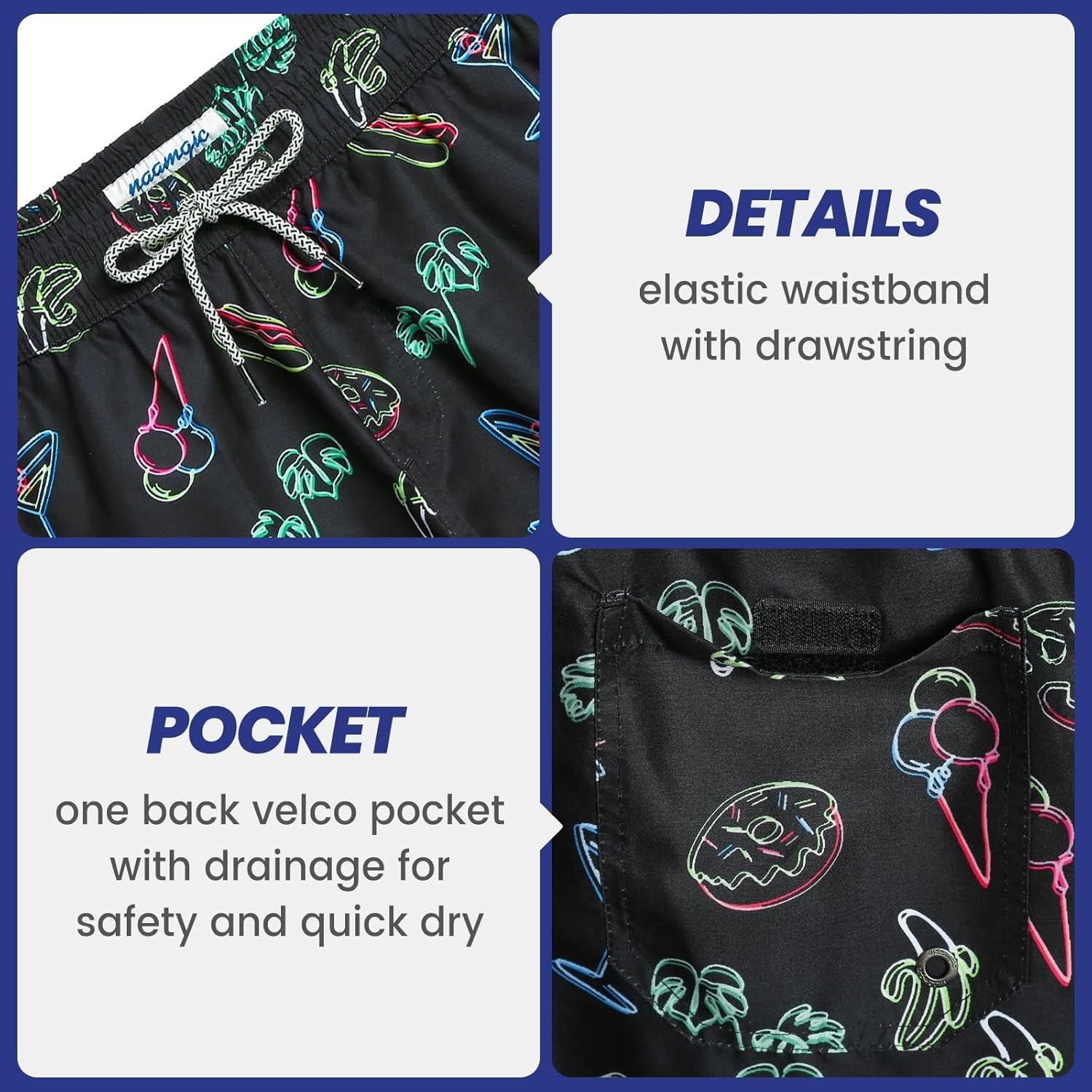 Mens Swim Trunks 5" Quick Dry Beach Shorts Bathing Suits with Mesh Lining Pockets - Velinare