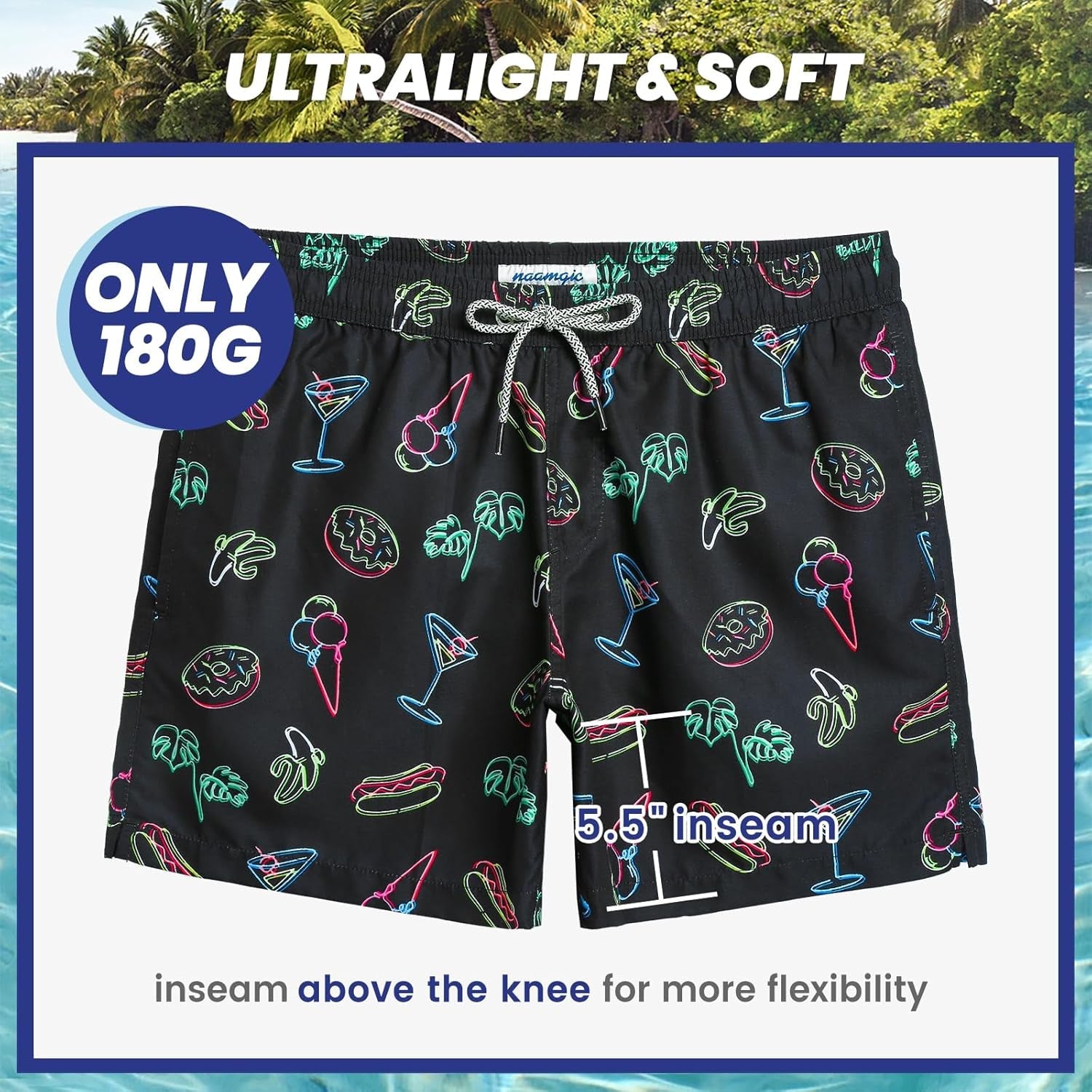 Mens Swim Trunks 5" Quick Dry Beach Shorts Bathing Suits with Mesh Lining Pockets - Velinare