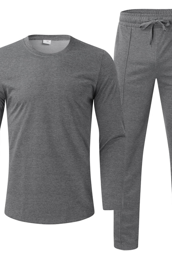 Men'S Tracksuits Tight T-Shirt and Pants Set Outfit Two - Piece Fitness Solid Training Casual Sports Sweatsuits - Velinare