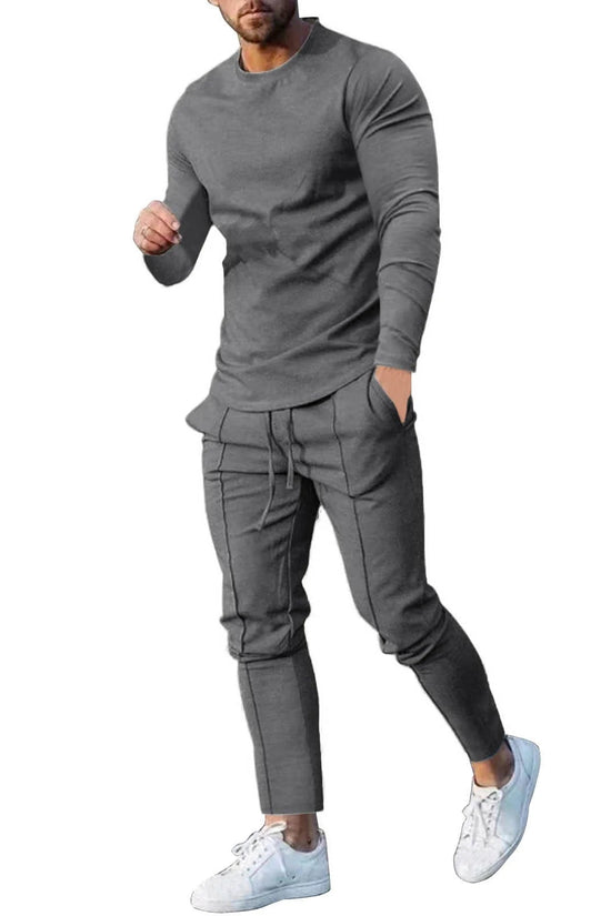 Men'S Tracksuits Tight T-Shirt and Pants Set Outfit Two - Piece Fitness Solid Training Casual Sports Sweatsuits - Velinare