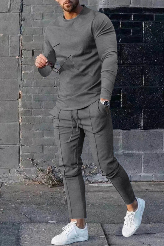 Men'S Tracksuits Tight T-Shirt and Pants Set Outfit Two - Piece Fitness Solid Training Casual Sports Sweatsuits - Velinare