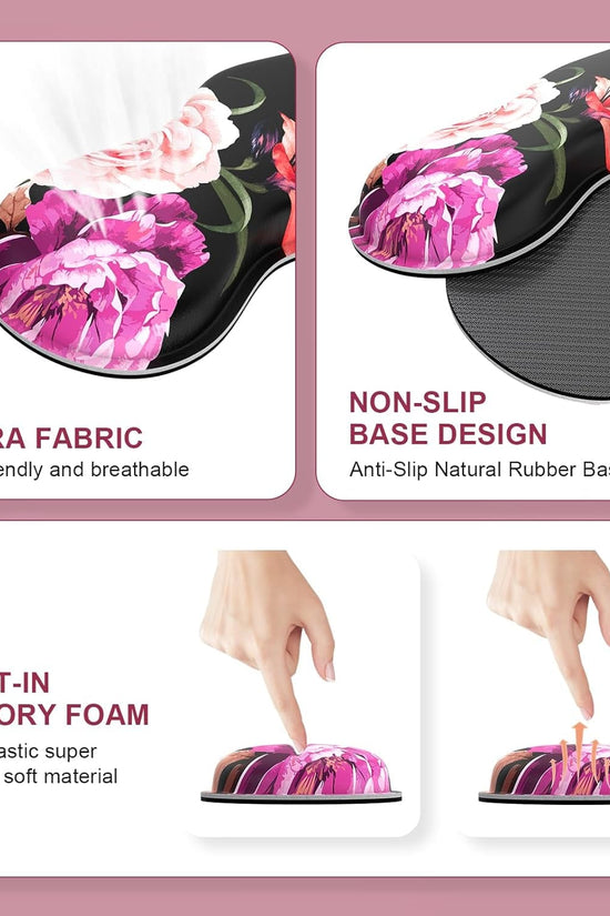 Mouse Pad Set, Desk Mat + Mouse Pad with Wrist Rest + Keyboard Wrist Rest + Coaster, Mouse and Keyboard Pad Set with Stitched Edge & Non - Slip Base, Desk Pad Mat for Work Gaming, Peony Flower - Velinare