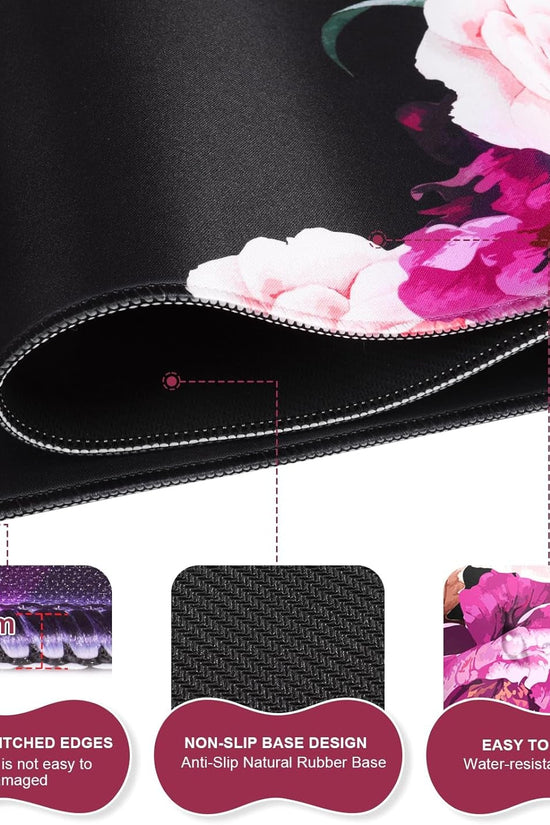 Mouse Pad Set, Desk Mat + Mouse Pad with Wrist Rest + Keyboard Wrist Rest + Coaster, Mouse and Keyboard Pad Set with Stitched Edge & Non - Slip Base, Desk Pad Mat for Work Gaming, Peony Flower - Velinare